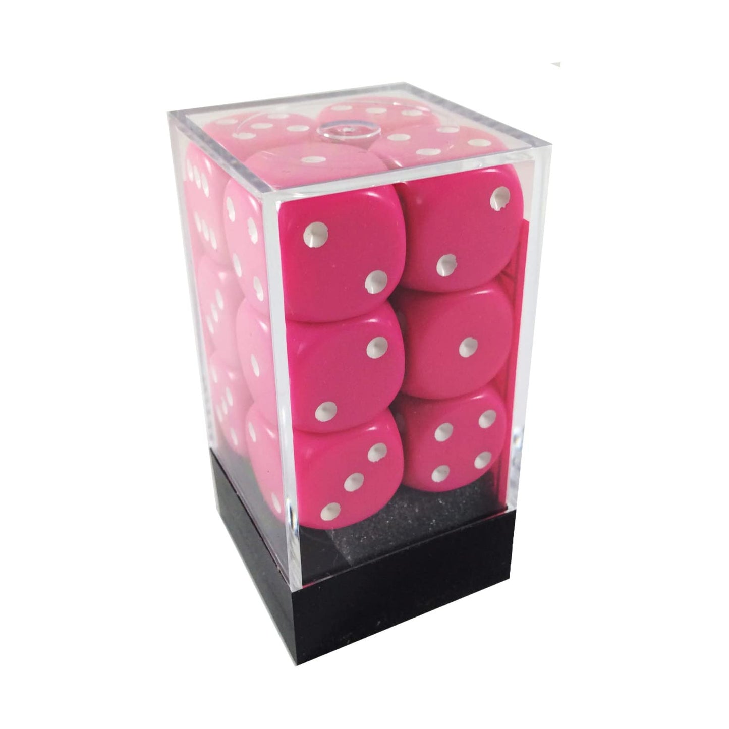 chessex Manufacturing cHX25644 16 mm Pink Opaque D6 Dice with White Pips - Pack of 12