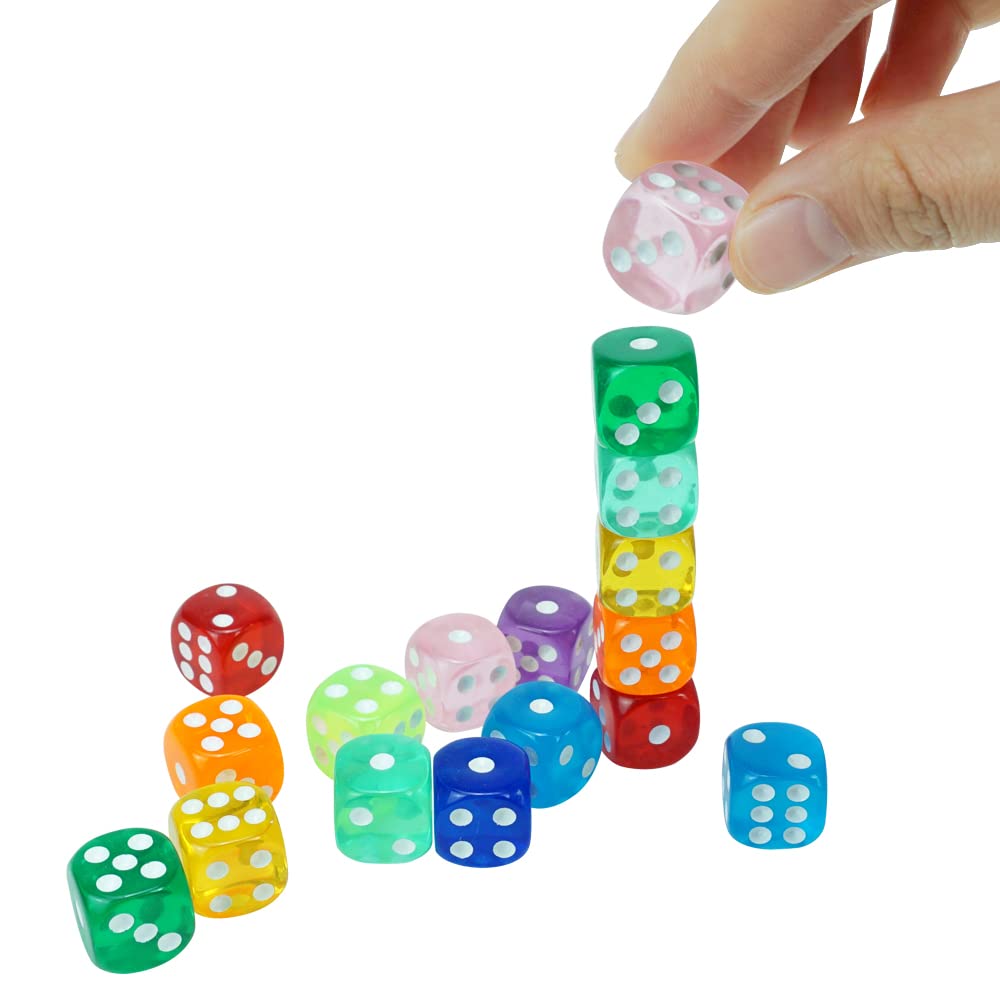 100pcs 16mm Game Dice D6 Six Sided of Rounded Translucent for Yahtzee,Tenzi, Farkle, Bunco, DND, MTG, RPG,Table Board Game or Te