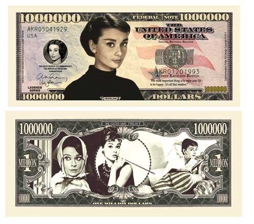 American Art Classics Audrey Hepburn Collectible Million Dollar Bill Novelty Money
