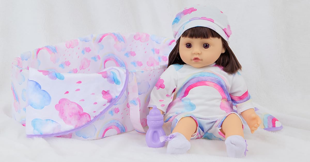 Ecore Fun 8 Pcs Baby Doll Clothes With Bassinet For 16-20 Inch Baby Doll, Rainbow Baby Doll Clothes Outfit Accessories Fit 16 To 20 Inch Baby Doll(No Doll)