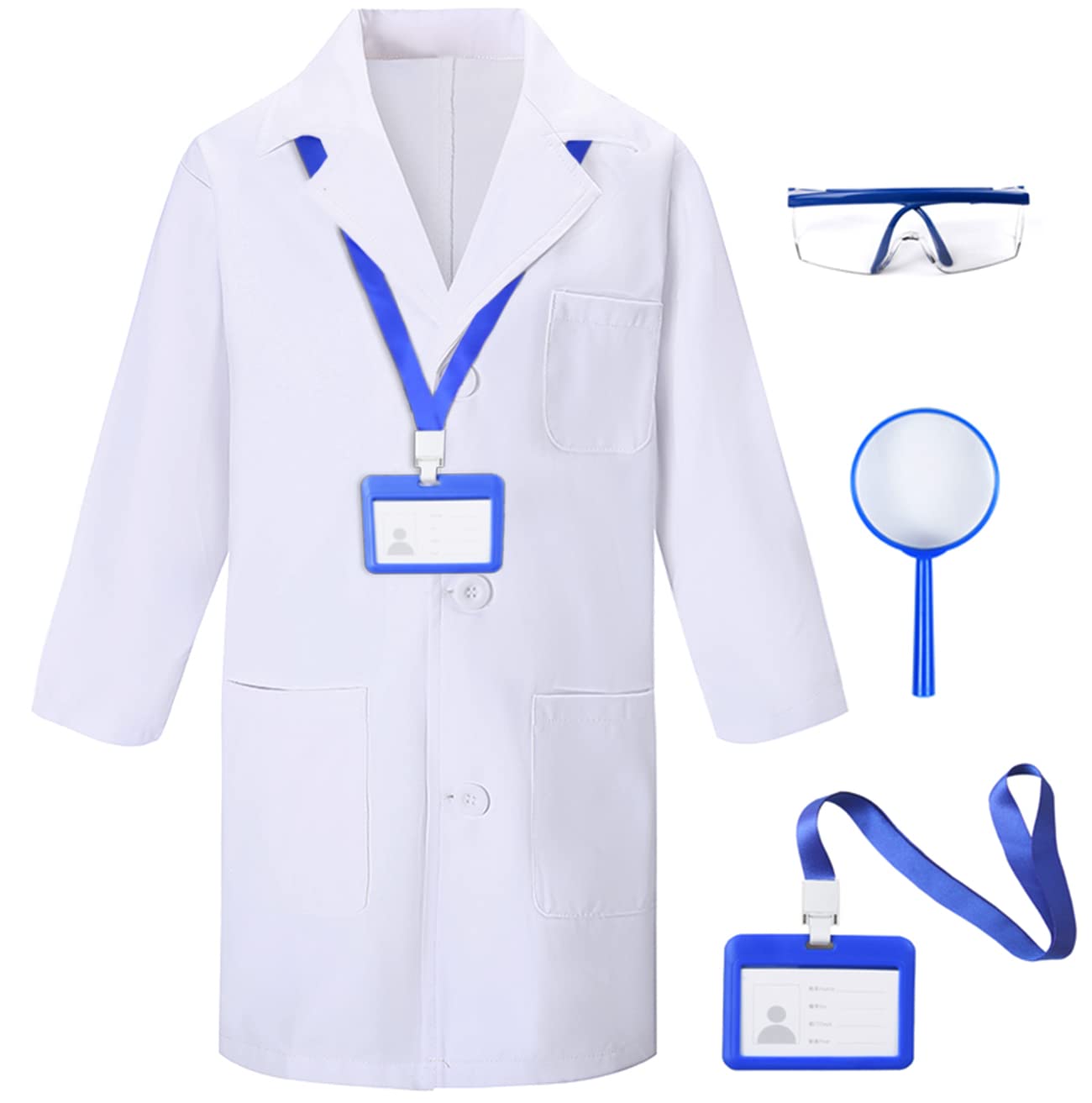 Togrop 4Pcs Doctor Scientist Lab Costume For Kids Role Play Thick White Coat Birthday Party Gift 10-12 Years
