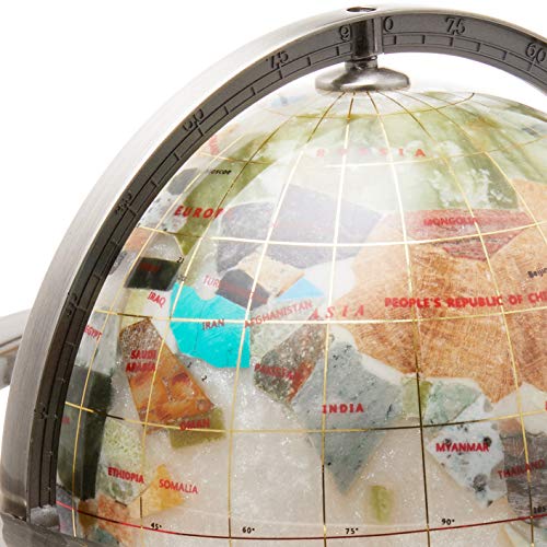 Unique Art 10-Inch Tall Pearl Swirl Ocean Gemstone World Globe With 4 Leg Silver Stand,White