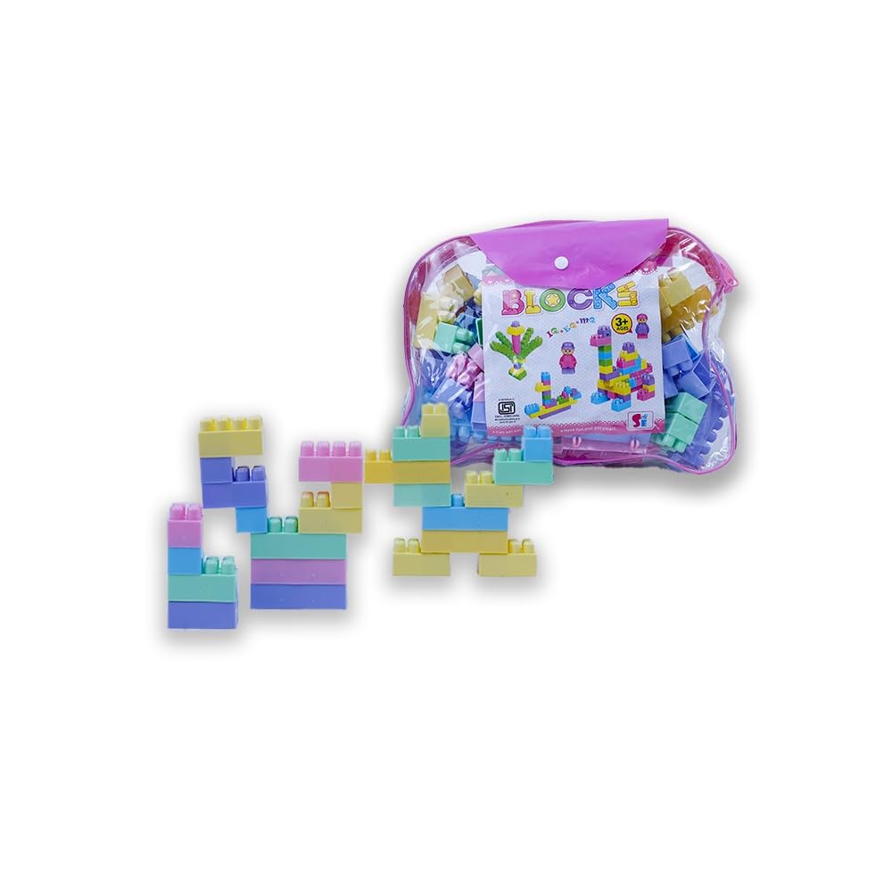 S E 60 Pcs Multicolored Pastel Building Blocks Set With Zipper Bag | Educational Creative Learning Toy For Kids | Durable NonTo