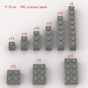 100 Piece Dark Gray Bricks Bulk Assortment Pack, 9 Size Dark Grey Classic Building Blocks Bricks, Compatible with Lego Parts and