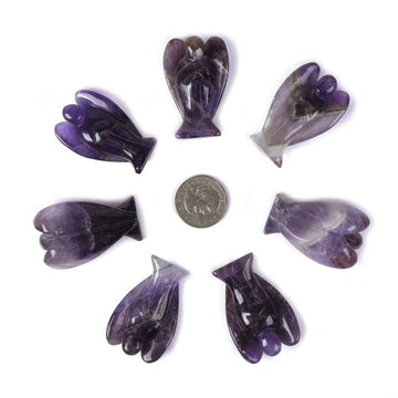 Carved Amethyst Gemstone Peace Angel Pocket Guardian Angelhealing Statue 2 Inch