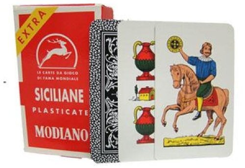 Modiano Siciliane N96 Playing Cards - Plastic, Red - Italian Regional Deck