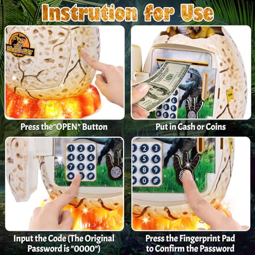 Refasy Kids Piggy Bank Money Bank Dinosaur Money Saving Box for Boys Girls Age 3-12 Password ATM Bank Electronic Coin Bank Kids