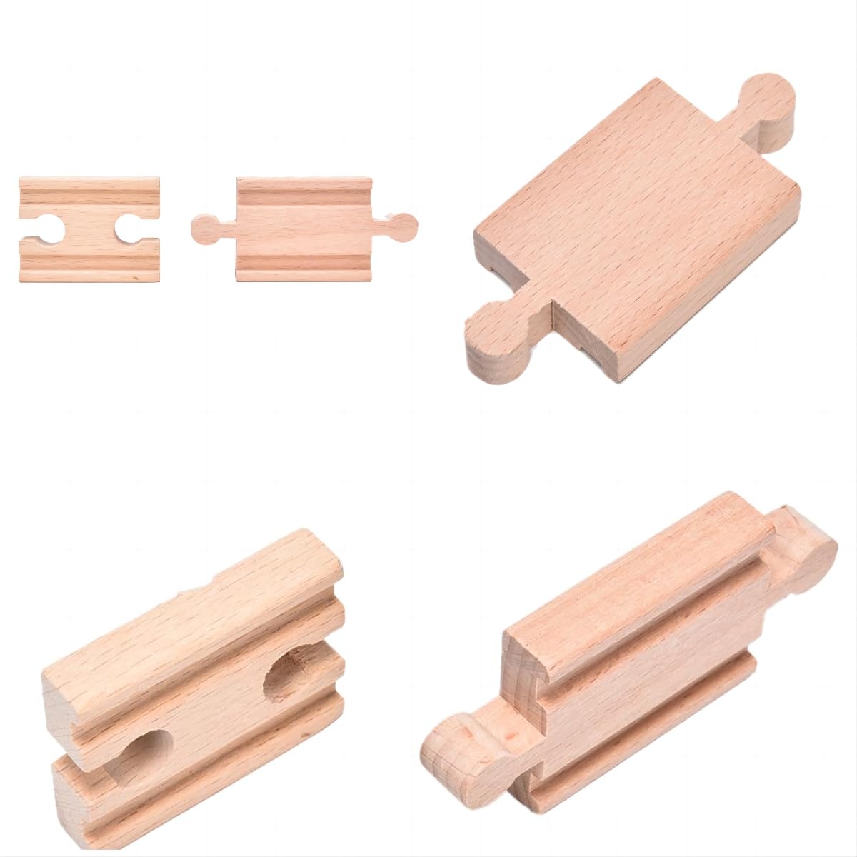 Ioffersuper 12 pcs Wooden Train Track Set, Male-Male Female-Female Bump Track,Bridge Pier Track(Random Color),Cross Track and St