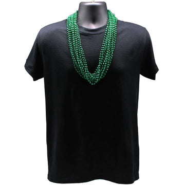 33 inch 07mm Round Metallic Green Mardi Gras Beads - 6 Dozen (72 Necklaces)
