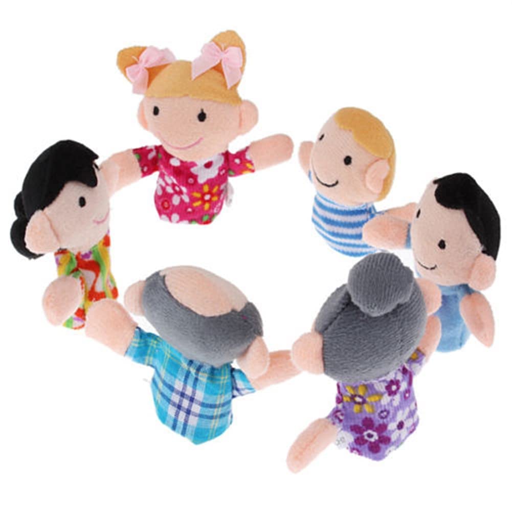 6 Piece Mini Grandparents, Finger Puppet Set, Cloth Velvet Puppets, 6 People Family Members Finger Puppets Toys Set, Story Time,