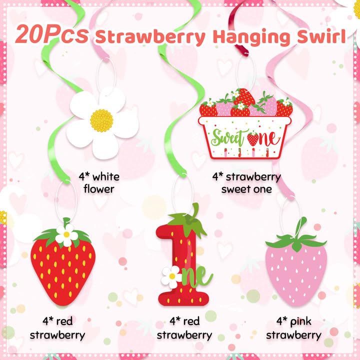 Strawberry Swirls 1st Birthday Decor - Hanging Streamers for Sweet Ones Berry Themed Party Supplies