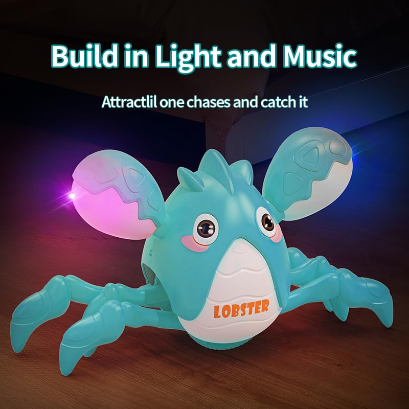 Musical Crawling Lobster Baby Toy, Tummy Time Toy For 6-12 Month Boy Girl, Light-Up Walking Dancing Moving Lobster Toy For 1 Year Old Baby Educational Learning, Gift For 12-18 Month Infant (Green)