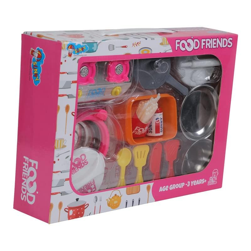 Olympia Food Friends Kitchen Play Set for Kids, Pink Cooking Toys with Utensils and Accessories, Age 3+ Years