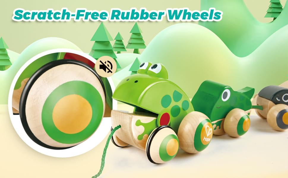 Hape Pull Along Frog Family With Anti-Rollover Wheels, Toddler Push And Pull Toys