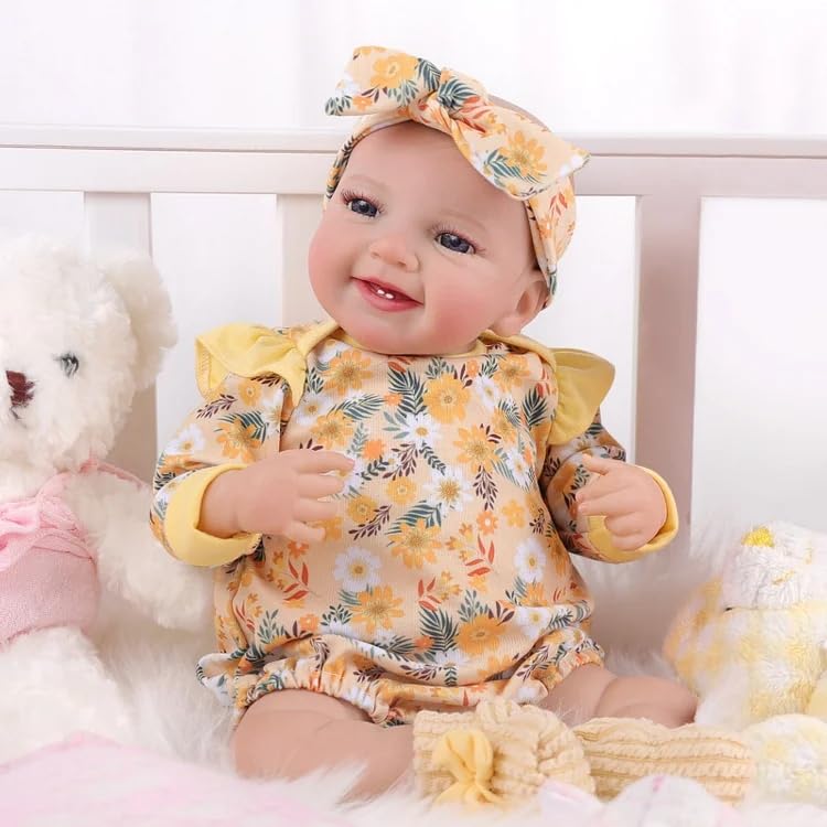 Babeside 3 Pcs Reborn Baby Doll Clothes For 17-22 Inch Dolls, Baby Doll Outfits Accessories With Floral Pattern For Lifelike Reborn Baby Dolls Accessories, Yellow