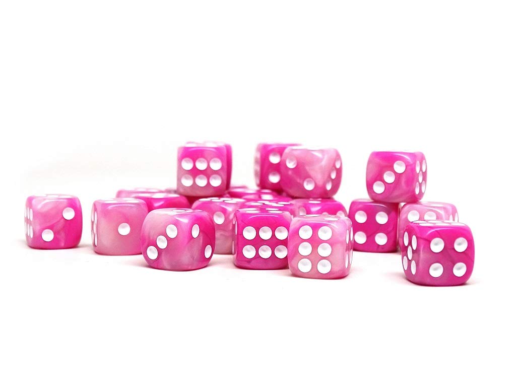 25 Count Pack of 12mm D6 Dice - Matching Collection of 6 Sided Dice with Pips (Pink Opal)
