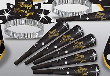 Beistle Happy New Year Shimmer Assortment For 10 People Hats, Tiaras, Noisemaker Horns-Party Favors And Supplies, One Size, Blac