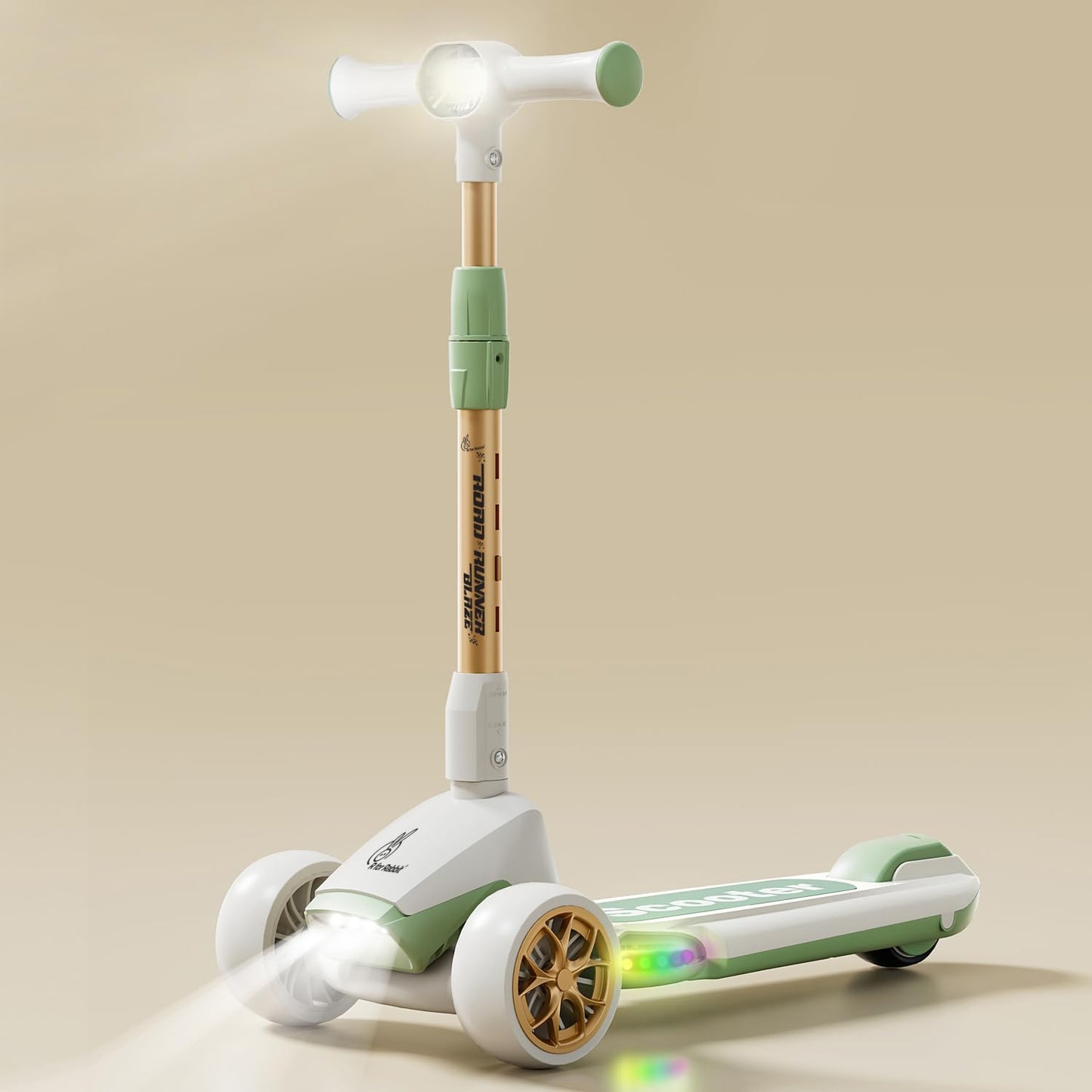R For Rabbit Road Runner Blaze Foldable Kick Scooter For Kids With 4 Level Adjustable Height, Pu Led Wheels, Lights And Music Fo
