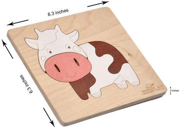 Happy Cow Wooden Puzzle For Kids | 5 Piece Jigsaw Puzzle For Preschool Kids | Learning Educational Toys Gifts For Boys Girls Age