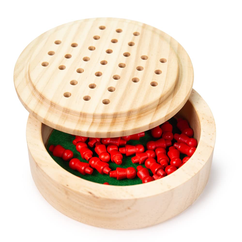 Bigjigs Toys Mini Solitaire Game - 32 Piece Wooden Travel Game, Multicoloured Pegs, Ideal for Kids & Stocking Fillers