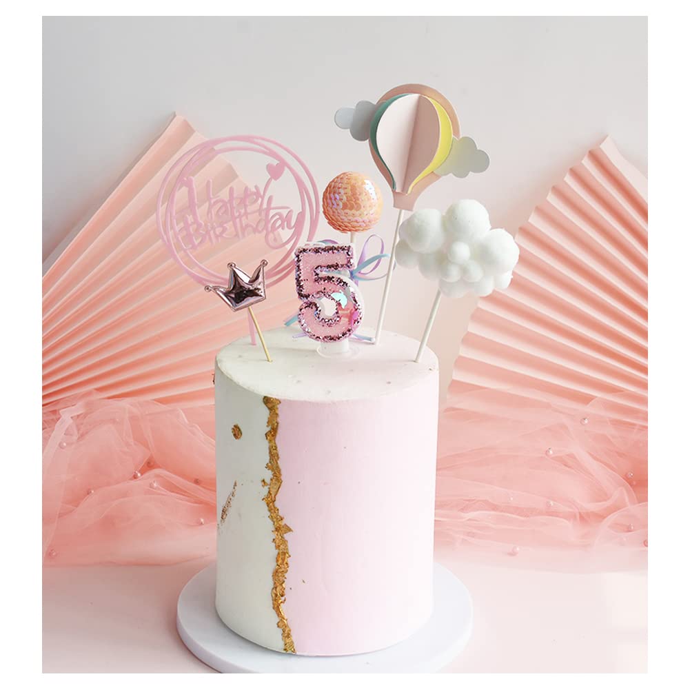 Birthday Candles Number 3,Pink Glitter Happy Birthday Cake Candles Handmade Sequin Numeral Candle