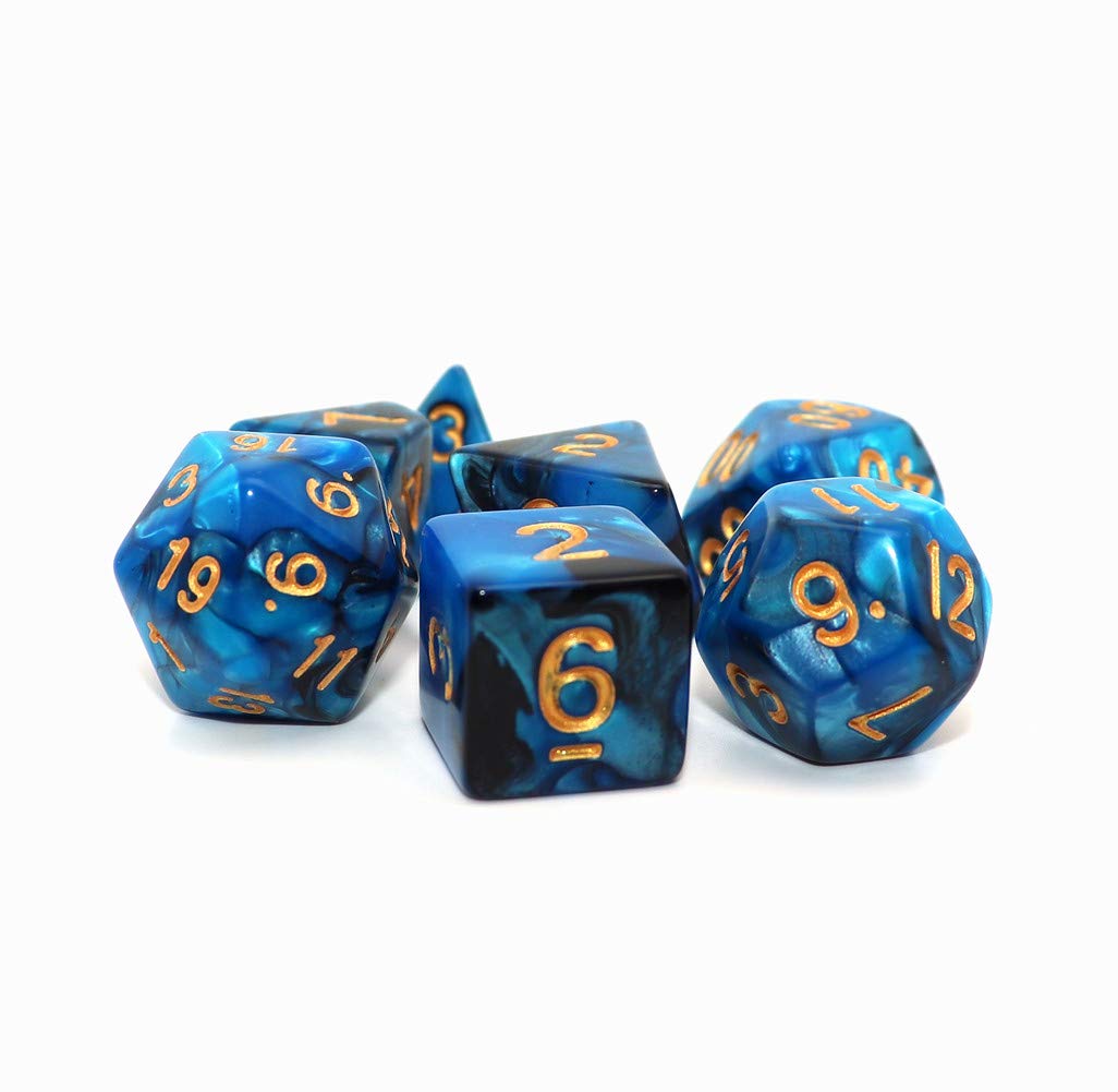 Creebuy Blue Mix Black Dice Dnd Polyhedral Dice Set For Dungeon And Dragons D&D Rpg Role Playing Games 7-Die Set