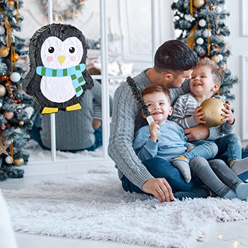 Lewtemi 15.1 Inch Penguin Piñata Winter Penguin Party Supplies Candy Animal Piñata With Stick Confetti And Blindfold Gift For Boy Girl Adult Winter Theme Birthday Party Supplies Decorations(Classic)