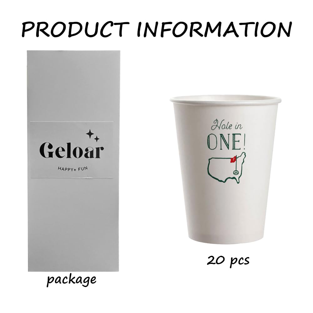 Geloar Golf Party Cups, 20 Pack 9Oz Hole In One First Birthday Disposable Paper Party Cups For Baby 1St Party First Birthday (Ho