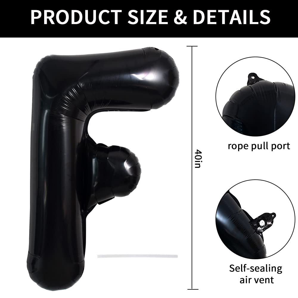 Toniful 40 Inch Large Black F Letter Balloons Jumbo Helium Balloons,Foil Mylar Big Alphabet Balloons For Birthday Party Annivers