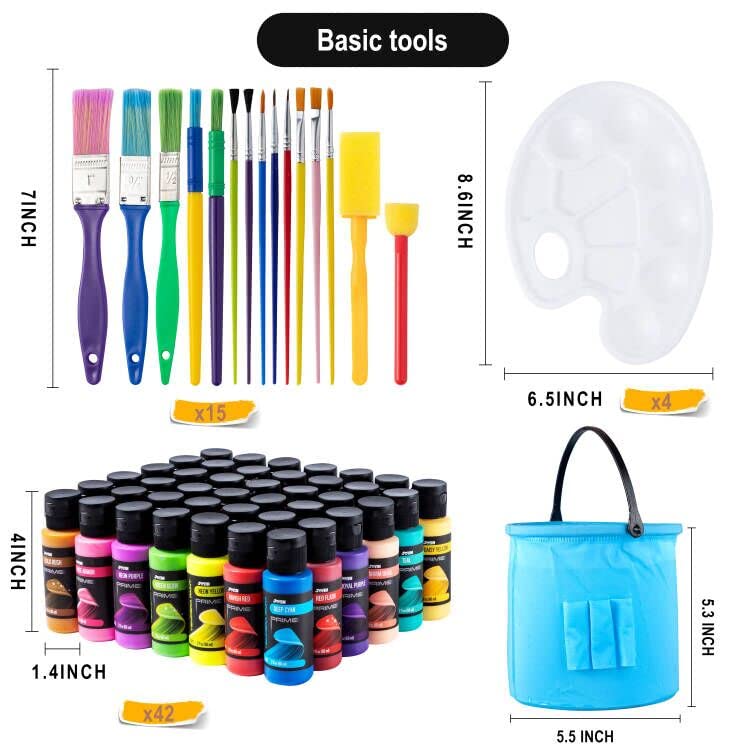 Joyin Washable Paint For Kids 42Pcs - Non-Toxic Kids Paint - Tempera Paint Set (2 Oz Each), Liquid Paint With 15 Brushes And 4 Palettes - Paint For Kids For Arts And Crafts Project, Finger Painting