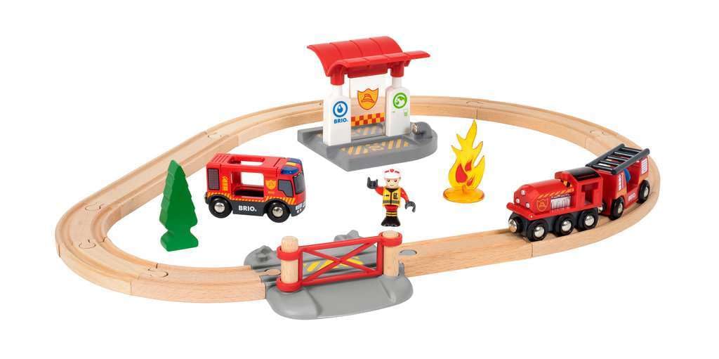 BRIO 33815 Rescue Firefighter Set - 18 Piece Wooden Train Toy with Fire Truck, Oil Pastel - Ideal for Toddlers Aged 3 and Up