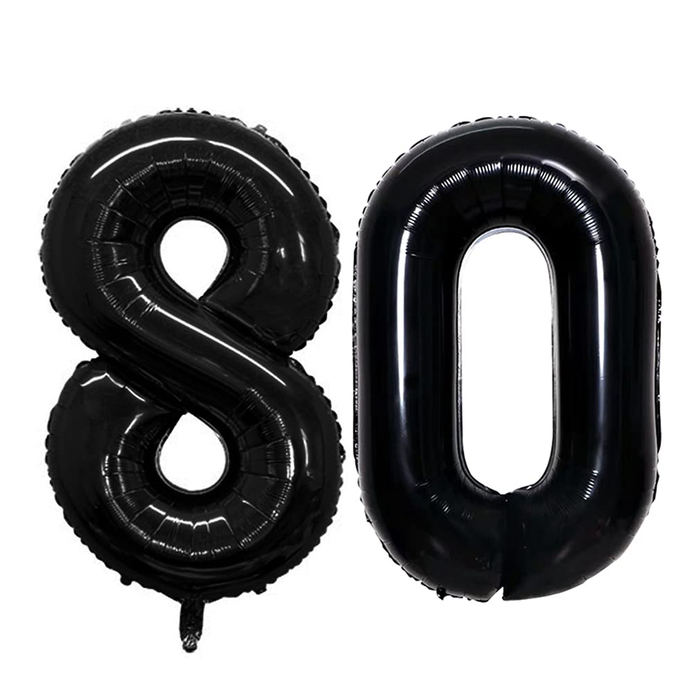 Goer Number 80 Balloons For 80Th Birthday Party Decorations,42 Inch Jumbo Foil Helium Balloons For 80Th Anniversary (Black)