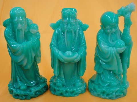 Feng Shui Import Green Fuk LUK Sau Three Gods Statue - Metal Decorative Figurine