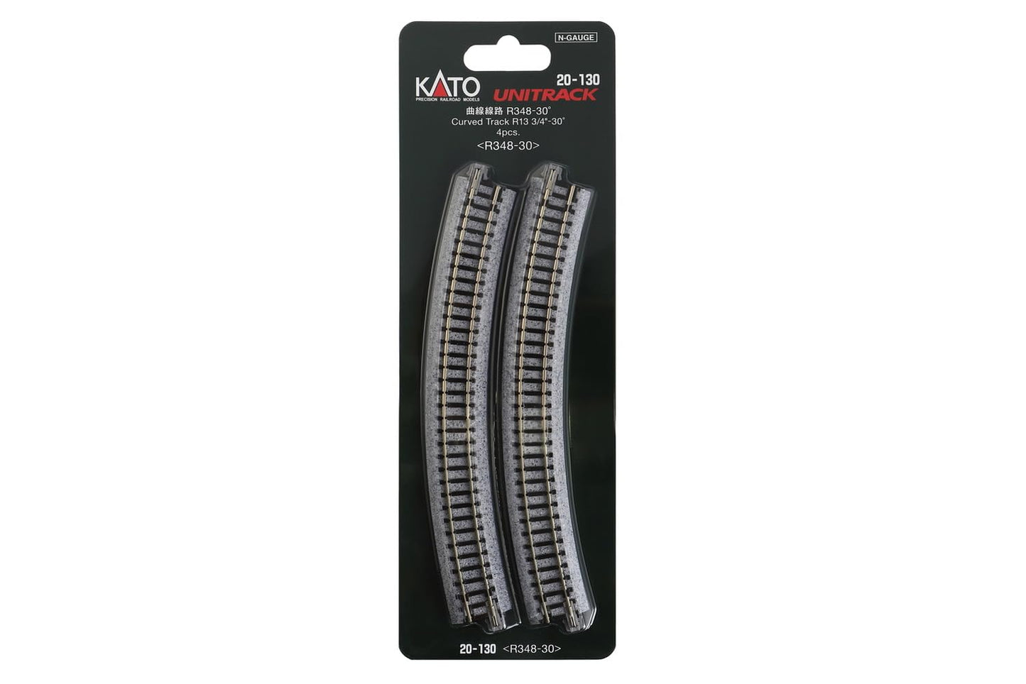 Kato USA Model Train Products Unitrack, 348mm (13 3/4'') Radius 30-Degree Curve Track (4-Piece)