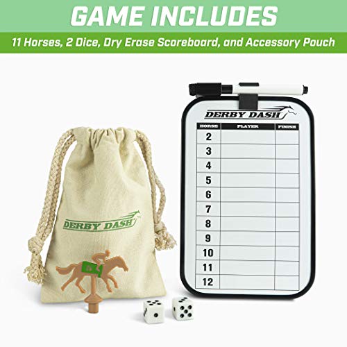 Gosports Derby Dash Horse Race Game Set - Tabletop Horse Racing With 2 Dice And Dry Erase Scoreboard