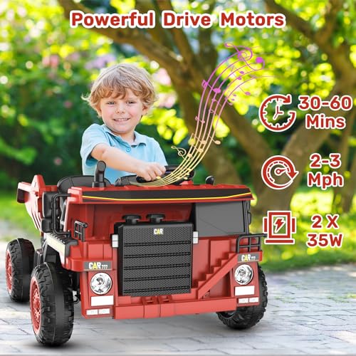 ANPABO Ride on Dump Truck, 12V Ride on Car with Remote Control, Electric Dump Bed and Extra Shovel, Ride on Construction Vehicle