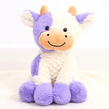 YUKOUQIAN 9-Inch Purple Cow Plush Stuffed Animal Doll Toy for Kids - Cute Sitting Cow Ideal Gift for Girls and Boys