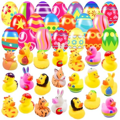 20 Pcs Prefilled Easter Eggs With Rubber Duckies Bright Colorful Easter Eggs Prefilled With Variety Bunny Duckies For Kids Easter Basket Stuffers And Party Favors