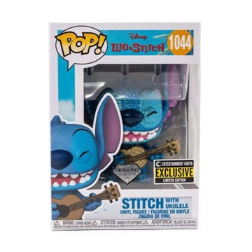 POP Funko Lilo & Stitch Stitch with Ukulele Vinyl Figure 3.75" Blue Diamond Glitter - Entertainment Earth Exclusive