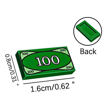 100Pcs 1X2 Tile 100 Dollar Bill Bank Cash Minifigure, Green Money Tile Accessories For Building, Compatible With Lego Creative B