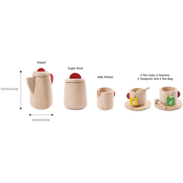 Plantoys Wooden Tea Set (3433) | Sustainably Made From Rubberwood And Non-Toxic Paints And Dyes