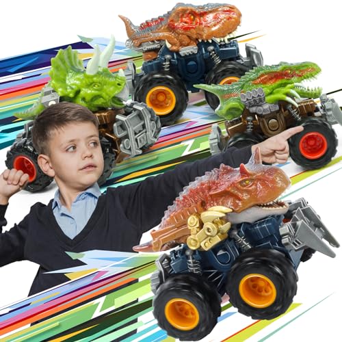 Oriate Friction Powered Dinosaur ATV Toy Cars for Children, Swing Carnotaurus Monster Truck with Robotic Arm, Fantastic Birthday