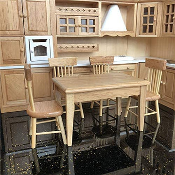 Miniature Dining Table & Chair Set For Dollhouse 1 12 Scale Wooden Furniture Model 5Pcs House Mini Decoration Accessories Diy Ho