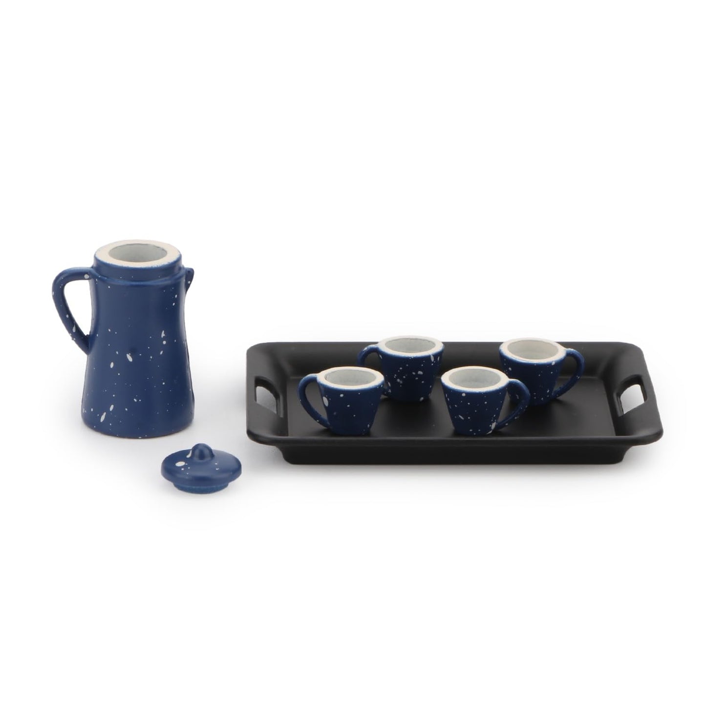 Dollhouse Miniature Spotted Coffee Pot With 4 Cups And Tray Kitchen Accessories 1:12 Scale Appliance Model Japanese Model Dollhouse Ornament Accessories (Blue)