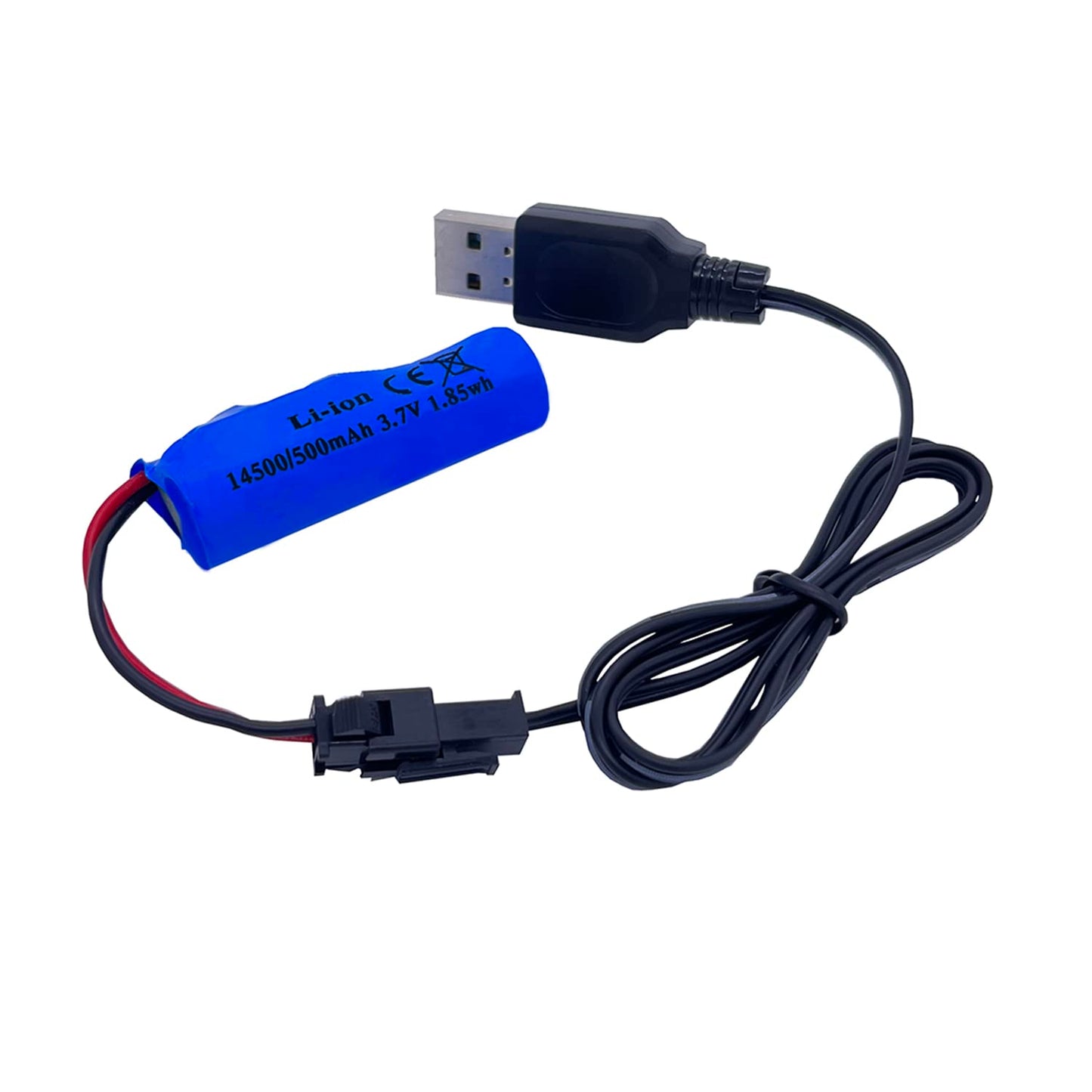 Threeking 3.7V 500mAh 14500 Rechargeable Li-ion Battery SM-2P Joint with USB Charger for Rc Remote Control Car Toys