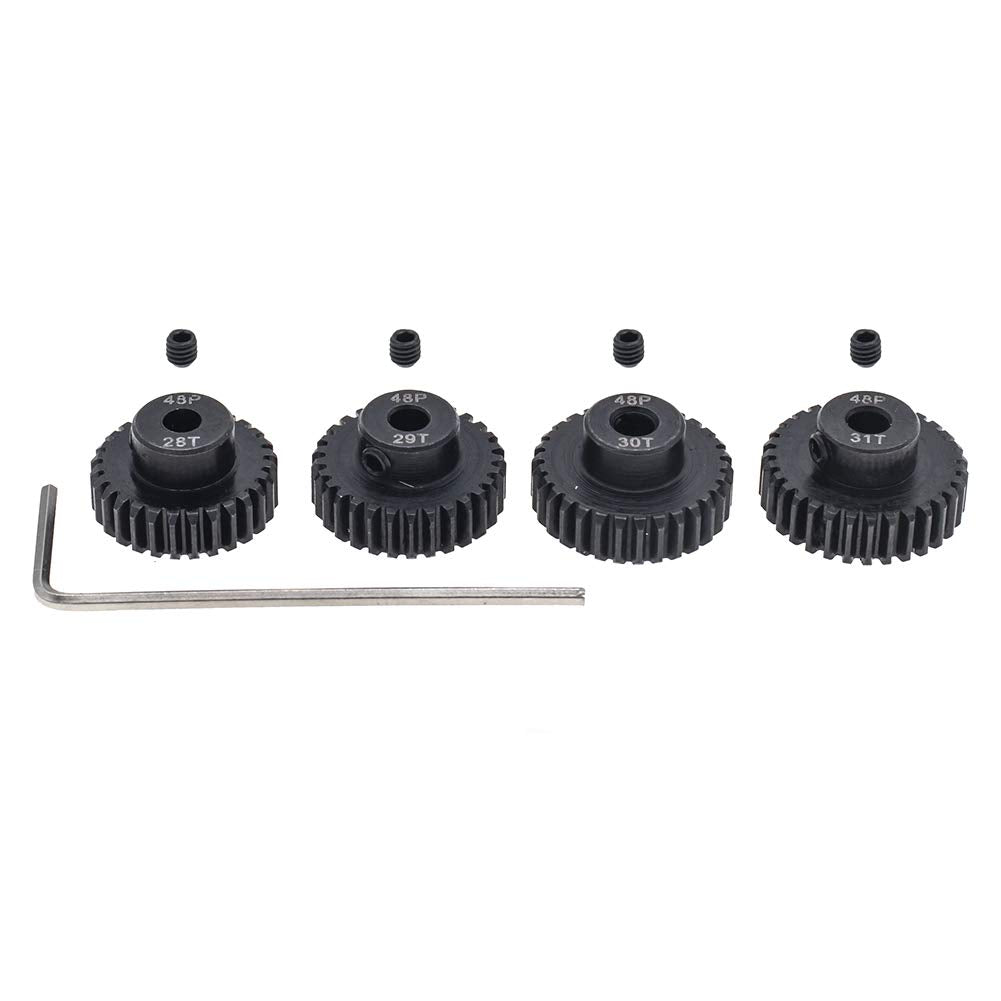GTHELE 4pcs 48P Pinion Gear 3.175mm Set Hardened 28T 29T 30T 31T 48DP Pitch Gears RC Upgrade Part with Screwdriver