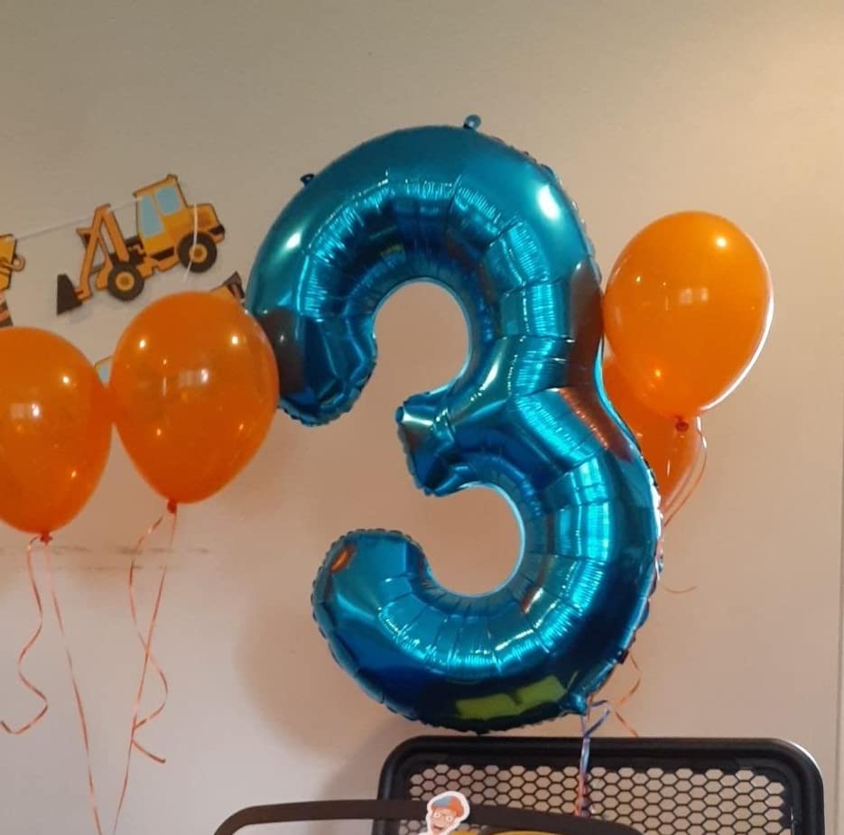 Paticool 40 Inch Blue Number Balloon 3, Large Number Foil Balloons Mylar For Girl Boy Birthday Party Celebration Decorations Sup