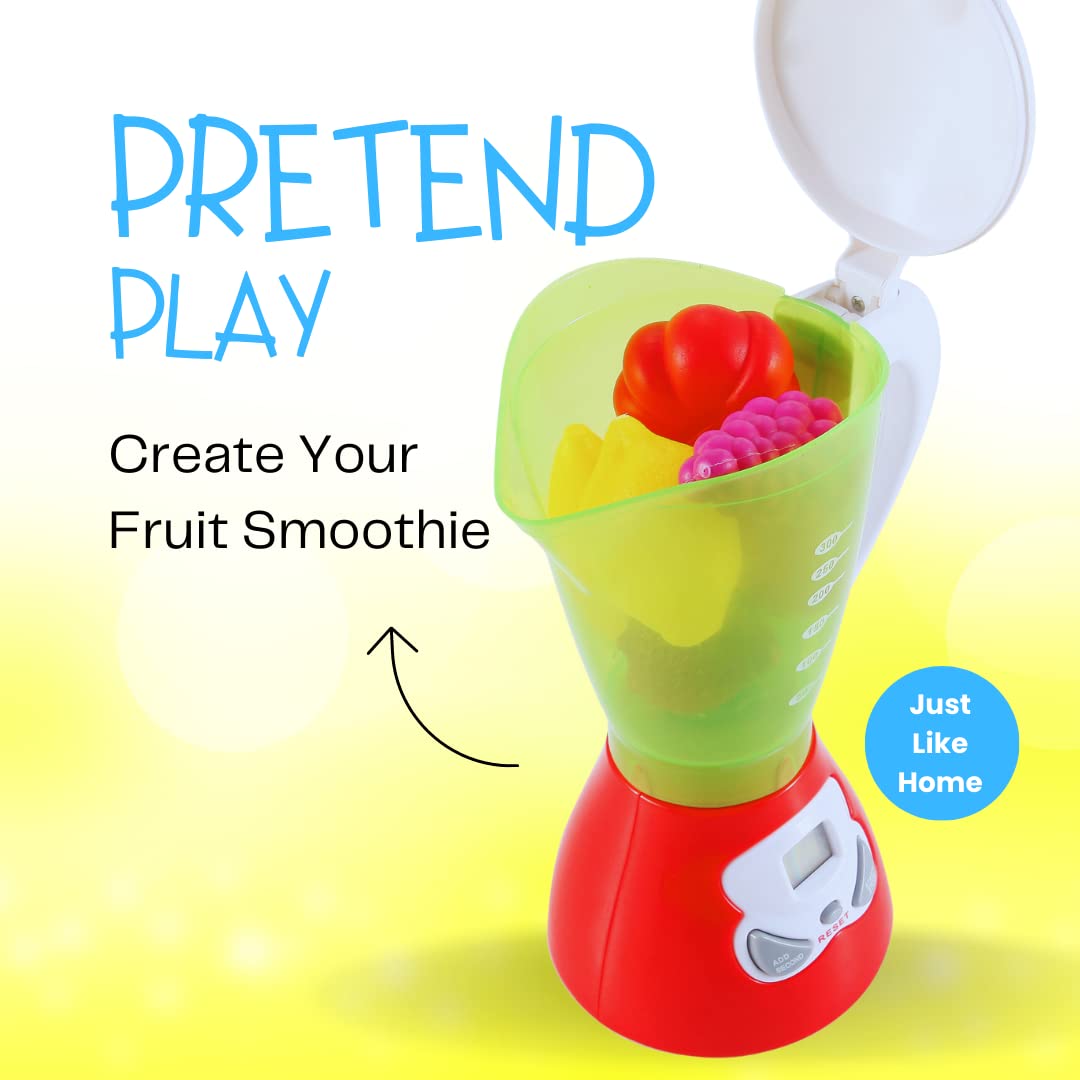 Junior Smoothie Maker Juicer Set - Electric Toy Mixer Juice Blender with Plastic Play Food, Kitchen Toys for Kids, Lights and So