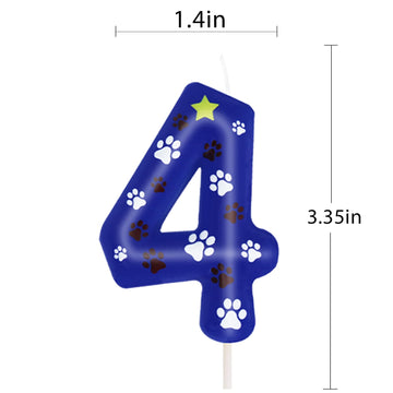 ElekFX Blue Dog Paw Birthday Candles, Number 4 Dog Patrol Birthday Party Supplies, 2.76 inch Paw Cake Topper Decorations, Birthd