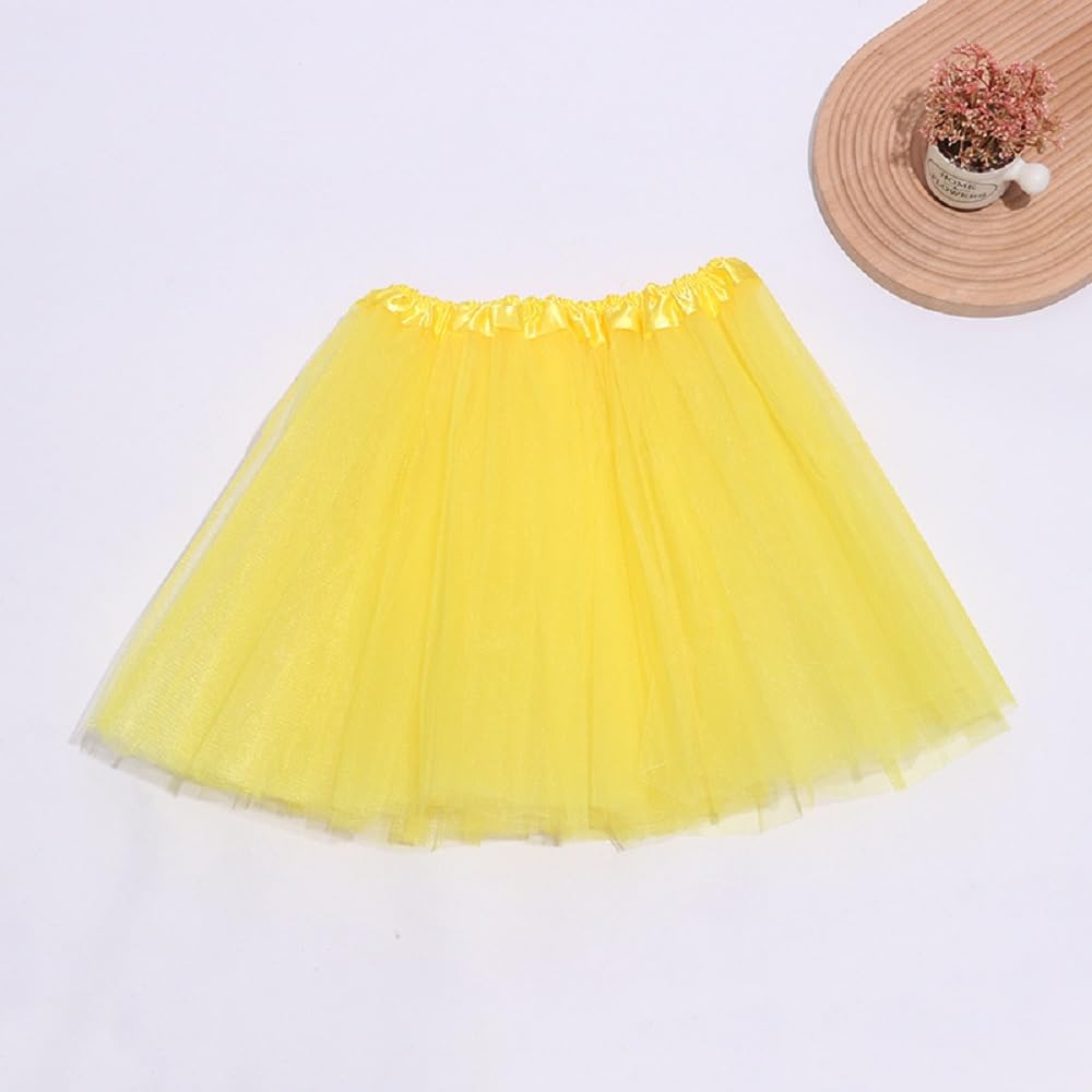 2-8Years Girls Tutu Classic Elastic 3 Layered Tulle Skirt Tutu For Toddler Girl (Yellow)